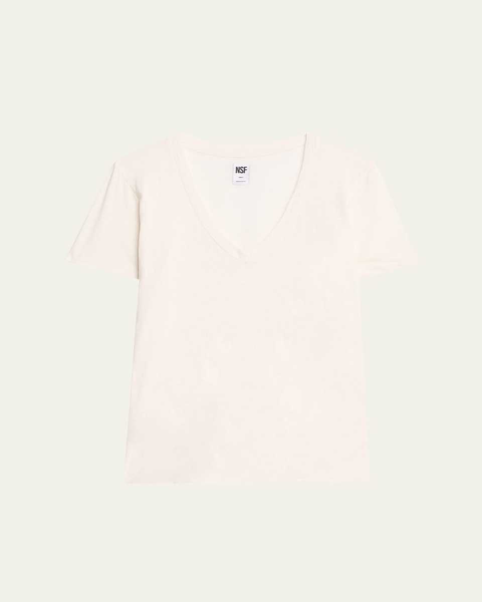 Cora V-Neck Cotton Knit Short-Sleeve T-Shirt